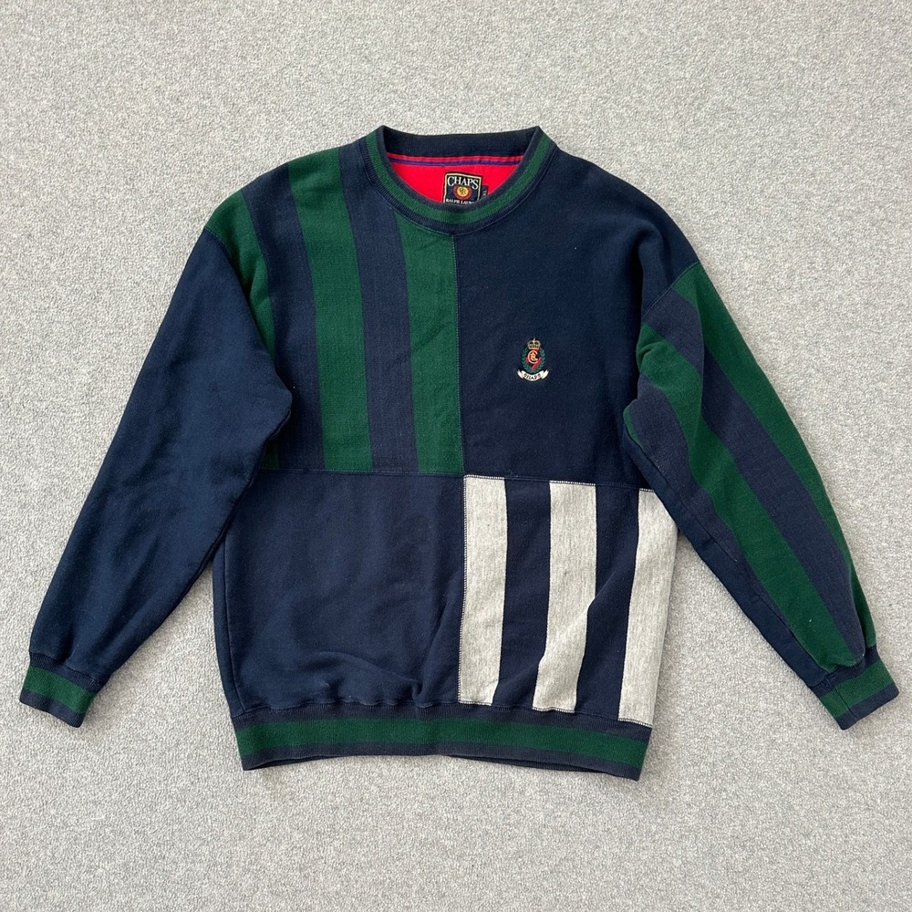 Vtg 90s Chaps Ralph Lauren Sweatshirt Mens XL Rugby Colorblock Striped Crest